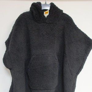 Jenni Women's Hooded Faux-Sherpa Pocket Poncho Black One Size New
